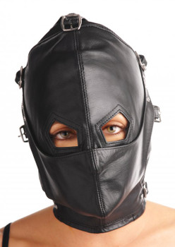 Asylum Leather Hood with Removable Blindfold and Muzzle- ML Best Sex Toy