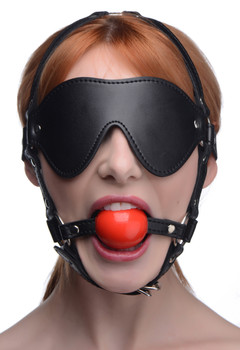 Blindfold Harness and Red Ball Gag by Strict