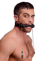 Silicone Bit Gag with Nipple Clamps by Strict