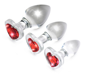 Red Heart Gem Glass Anal Plug Set by Booty Sparks