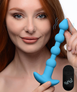 Remote Control Vibrating Silicone Anal Beads - Blue by Bang!