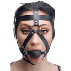 Leather Head Harness with Ball Gag by Master Series