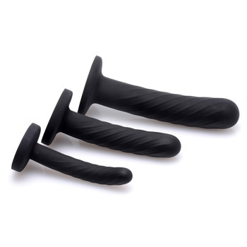 Trinity Strap-On Silicone 3 Piece Dildo Set - Black by Strap U