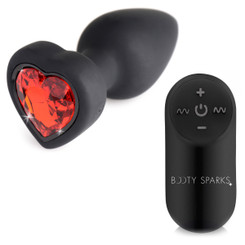 28X Vibrating Silicone Red Heart Anal Plug - Small by Booty Sparks