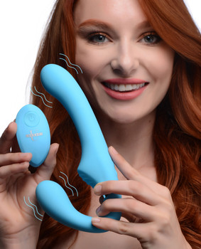 10X Vibrating Silicone Strapless Strap-on - Blue by Strap U