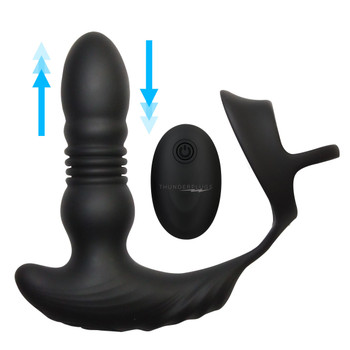 Thrusting Vibrator with Penis and Ball Ring and Remote by Thunderplugs