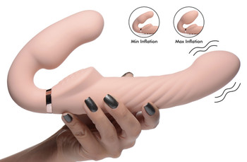 Ergo-Fit Twist Inflatable Vibrating Silicone Strapless Strap-on - Beige by Strap U