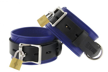 Strict Leather Blue and Black Deluxe Locking Ankle Cuffs Sex Toys