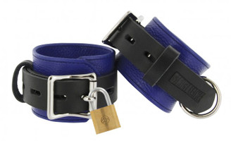 Strict Leather Blue and Black Deluxe Locking Wrist Cuffs