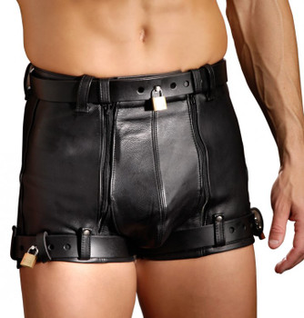 Strict Leather Chastity Shorts- 31 inch waist Male Sex Toys