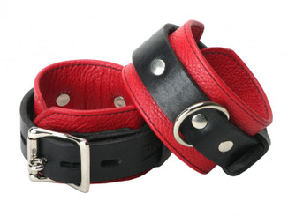 Strict Leather Deluxe Black and Red Locking Wrist Cuffs