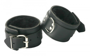 Strict Leather Fur Lined Wrist Cuffs Adult Sex Toys
