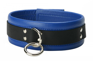 Blue Mid-Level Leather Bondage Collar