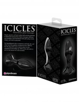 Icicles No 78 Black Glass Massager Gem End by Pipedream Products