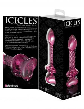 Icicles No 82 Pink Glass Massager Ribbed with Heart End by Pipedream Products