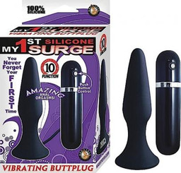 My First Silicone Surge Vibrating Butt Plug 5 Inch - Black Adult Sex Toy