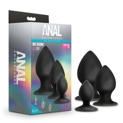 Anal Adventures Platinum Silicone Anal Stout Plug Kit Black by Blush Novelties