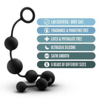 Anal Adventures Platinum Black Silicone Large Anal Beads Adult Sex Toys