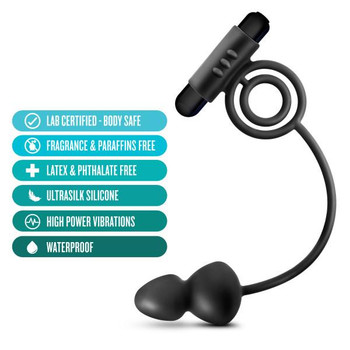 Anal Adventures Platinum Silicone Anal Plug W Vibrating C Ring Black by Blush Novelties