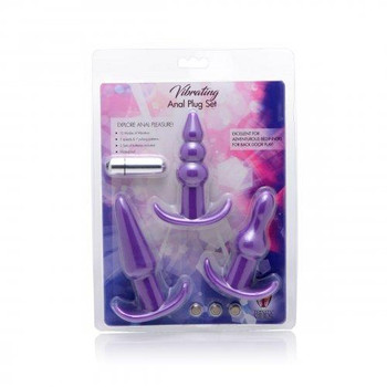Trinity Vibes 4 Piece Vibrating Anal Plug Set Purple Adult Toy
