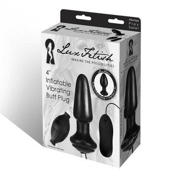 Lux Fetish 4 inches Inflatable Vibrating Butt Plug Black Sex Toy