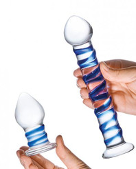 Glas 2pc Douple Penetration Glass Swirly Dildo & Butt Plug Set Best Sex Toys