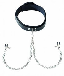 Collar with Attached Nipple Clamps Sex Toy