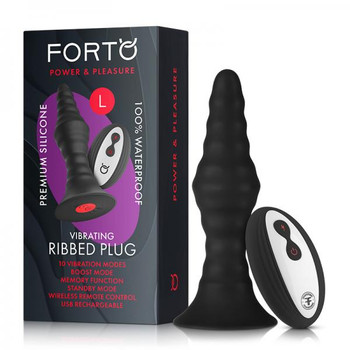 Forto Vibrating Ribbed Plug W/remote  Large Blk Best Sex Toy