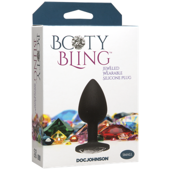 Booty Bling Small Black Plug Silver Stone by Doc Johnson