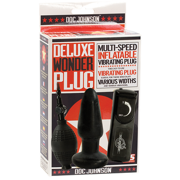 Deluxe Wonder Plug Inflatable Vibrating Black by Doc Johnson