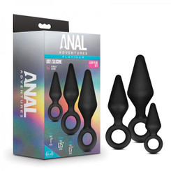 Anal Adventures Platinum - Silicone Loop Plug Kit - Black Adult Sex Toy