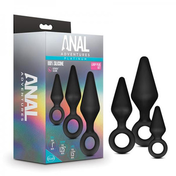 Anal Adventures Platinum - Silicone Loop Plug Kit - Black by Blush Novelties
