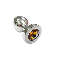 Stainless Steel Smooth Medium Butt Plug Yellow Crystal In Clamshell by Rouge Garments LTD.