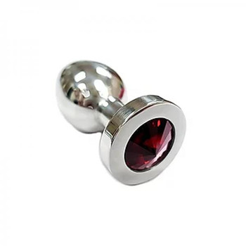 Stainless Steel  Smooth Medium Butt Plug Red Crystal  In Clamshell Sex Toy