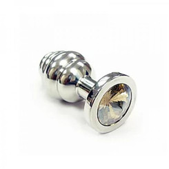 Stainless Steel Threaded Small Butt Plug Small With Clear Crystal  In Clamshell Adult Sex Toy