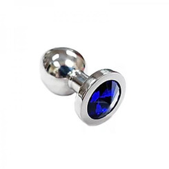 Stainless Steel  Smooth Small Butt Plug Small With Blue Crystal  In Clamshell Adult Toy