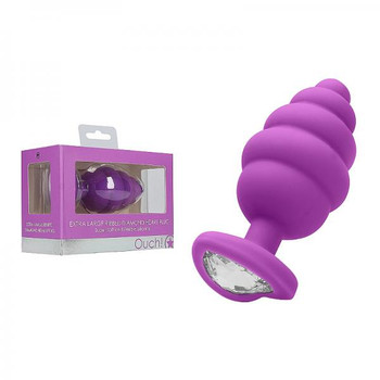 Ouchextra Large Ribbed Diamond Heart Plug - Purple Adult Sex Toy