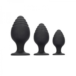 Ouch Rippled Butt Plug Set Black Sex Toys