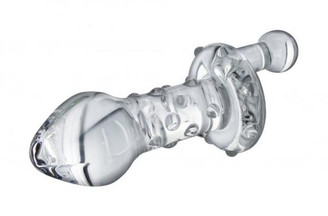 Lila Nubbed Rotator Clear Glass Butt Plug Adult Sex Toy