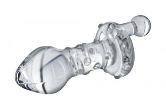 Lila Nubbed Rotator Clear Glass Butt Plug by XR Brands