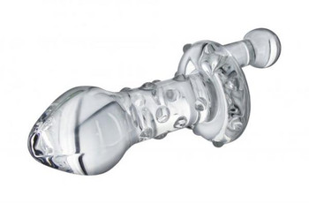Lila Nubbed Rotator Clear Glass Butt Plug by XR Brands