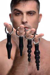 4 Piece Silicone Anal Ringed Rimmers Set Black Adult Sex Toy