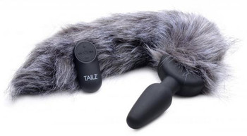 Gray Remote Control  Vibrating Fox Tail Anal Plug Sex Toys