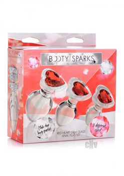 Booty Spark Red Heart Gem Glass Plug Set Best Sex Toy