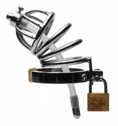 The Stainless Steel Chastity Cage with Silicone Urethral Plug Sex Toy For Sale
