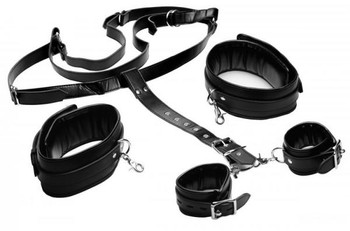 Deluxe Thigh Sling With Wrist Cuffs Black Leather Sex Toy