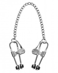 Intensity Nipple Press Clamps With Chain Metal Silver Sex Toys