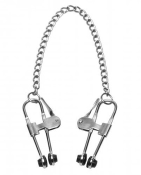 Intensity Nipple Press Clamps With Chain Metal Silver Sex Toys