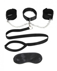 Lux Fetish Collar, Cuffs & Leash Set Black
