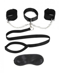 Lux Fetish Collar, Cuffs & Leash Set Black by Electric Eel Inc